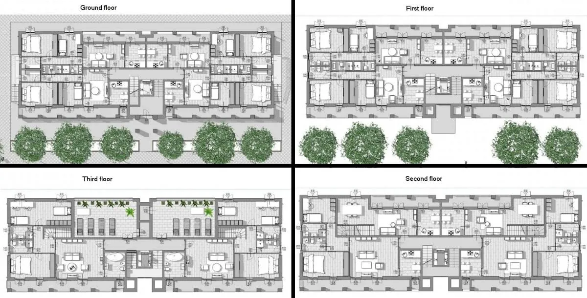 Mehrfamilienhäuser – Grundrisse verschiedener Etagen - mit Edificius realisiert