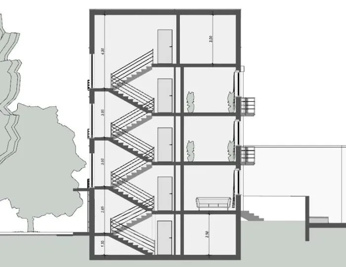 Projekt inspiriert vom Mehrfamilienhaus-Projekt Weissenhof – Schnitt mit Edificius realisiert