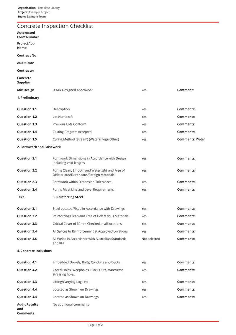 Beispielvorlage für eine Checkliste der Qualitätskontrolle im Bauwesen