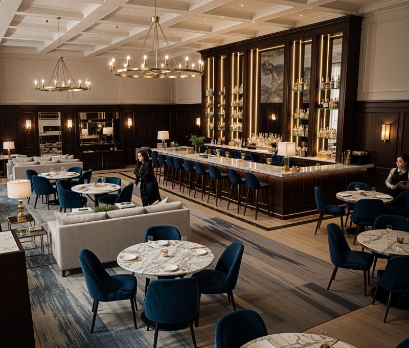 Lounge-Bar-Restaurant eines Luxushotels | Erstellt mit usBIM.codesign AI