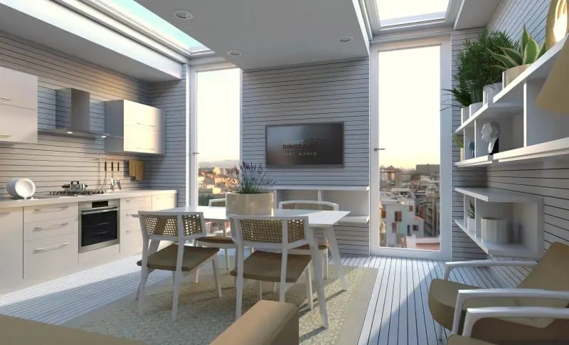 Two-room apartment with large openings that comply with the air-to-light ratios required by law | Render realised with Edificius