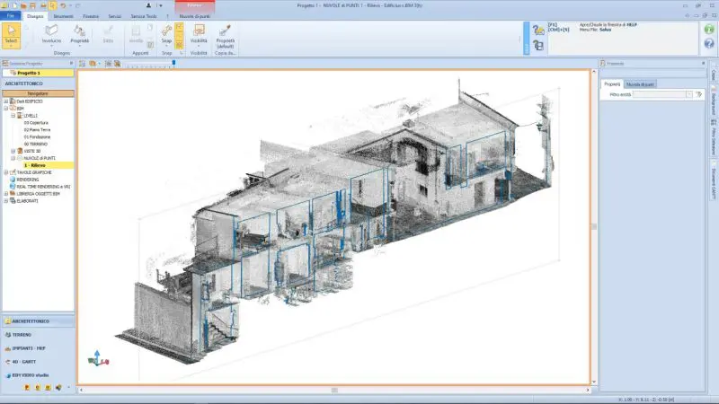 Section of a point cloud created with Edificius