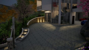 Vista nocturna escalera externa