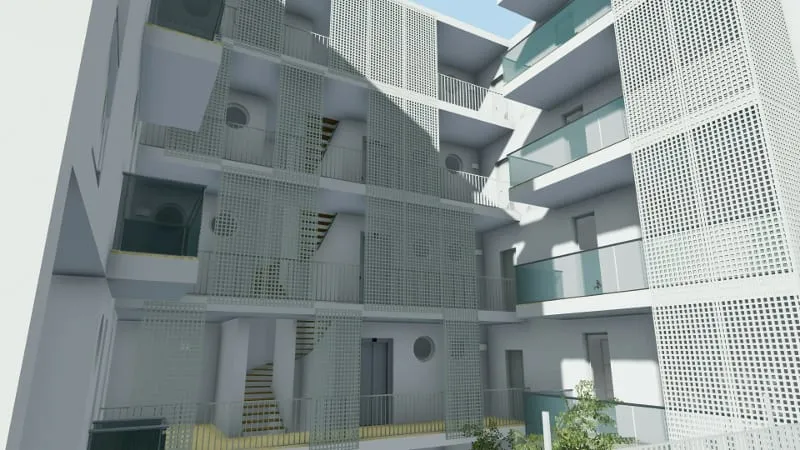 Ejemplo de diseño moderno de Vivienda Social realizado en Lecce – render hecho con Edificius