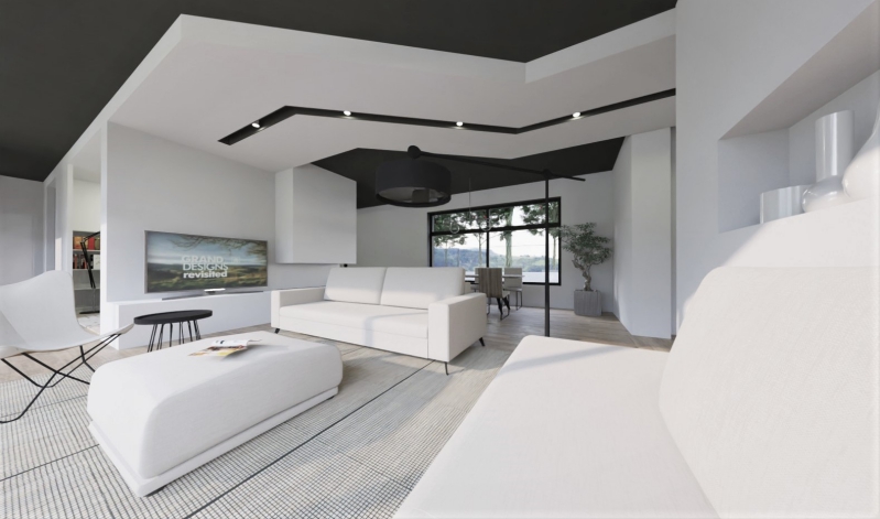 Render realizado con Edificius que muestra cómo diseñar un falso techo