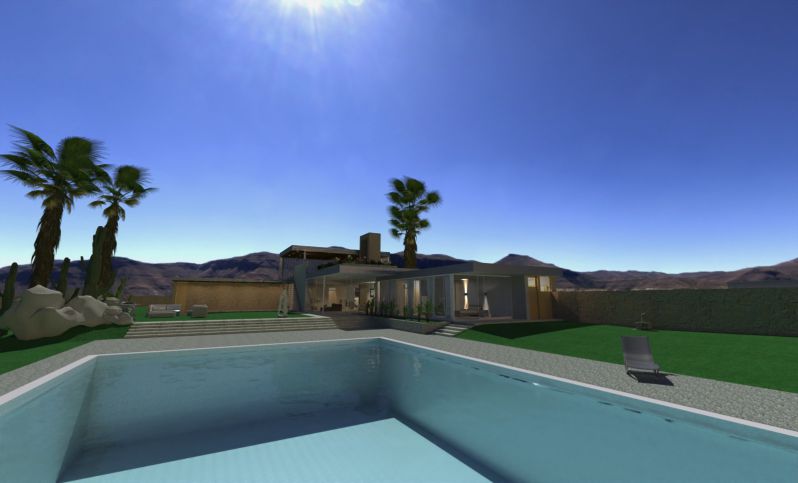 Vista de conjunto del exterior de la <strong>Casa Kaufmann</strong> - modelo realizado con Edificius