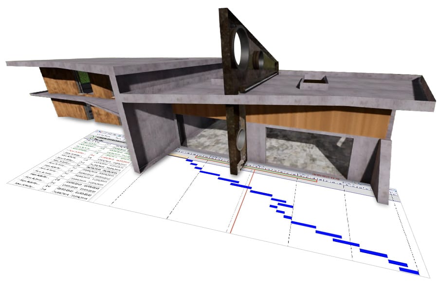 Modelo 4D BIM con diagrama de Gantt