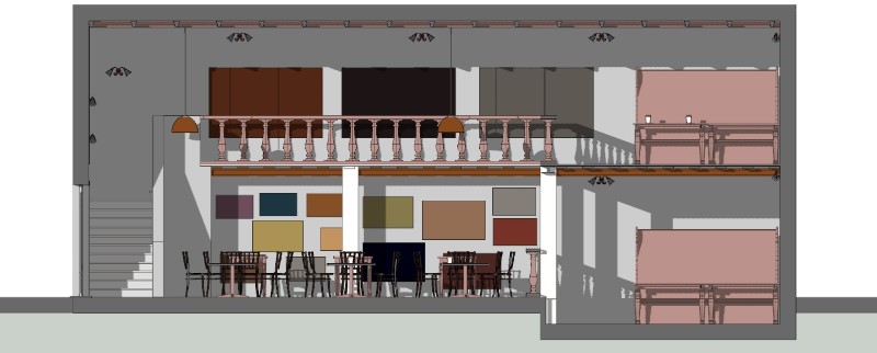 Imagen a color que muestra la sección de la sala del proyecto de un pub
