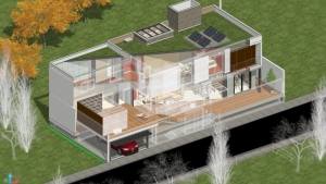 Vue du haut coupe axonométrique avec transparance Casa-SJ