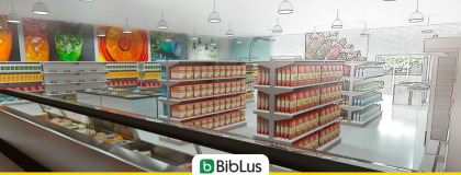 A imagem mostra o render de um supermercado