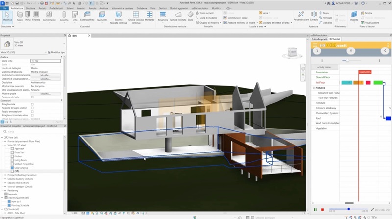 Diagrama de GANTT sincronizado Simulação 4D no Revit