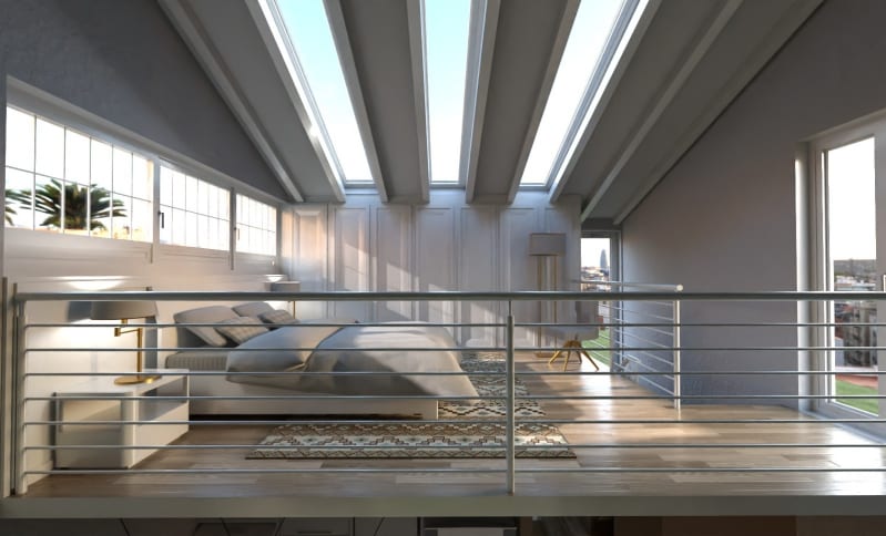 Render realizado com Edificius do projeto de um mezanino- Projeto de Mezanino