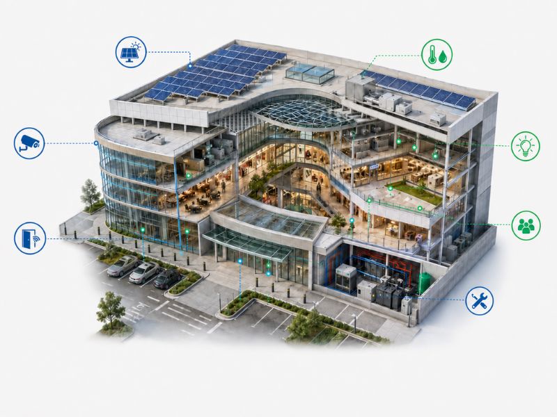 Gêmeo digital de um shopping center com dados energéticos, IoT e segurança Gêmeo digital de um shopping center com dados energéticos, IoT e segurança - Digital Twin no Asset Management